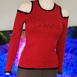 ❗️ GUESS Cold-Shoulder Long Sleeve Top in Red ❗️ 🔴